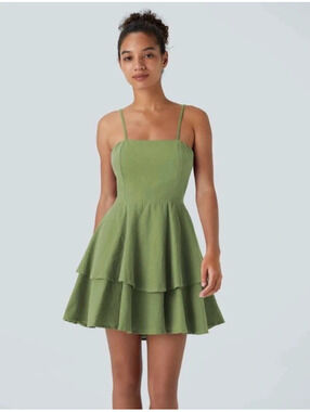 Halara sage green tiered cami mini dress Nwot size Small
